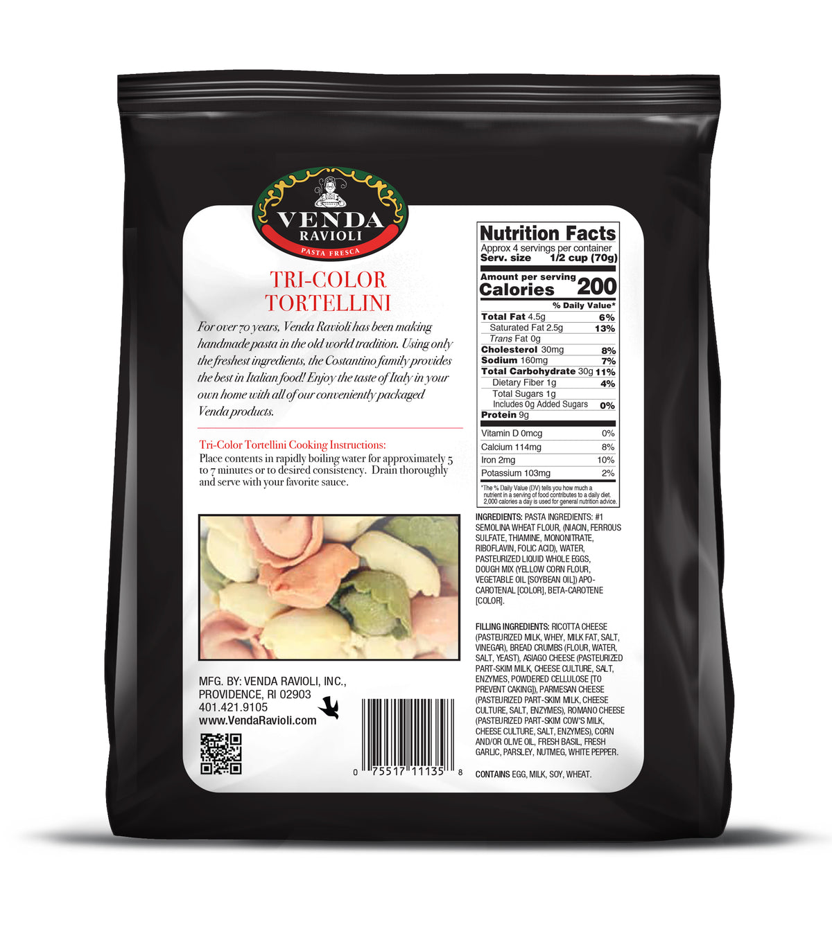 Tri-Color Cheese Tortellini – Venda Ravioli